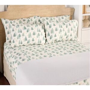 Home Reflections Green Tree Queen Size Flannel Sheet Set 4 Pillowcases NWOT